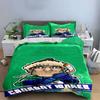 Cartoon Hockey Player with Green Background Print Bedding Set Duvet Cover Pillowcases (1* Duvet Cover 2* Pillowcases Do Not Include Comforter)