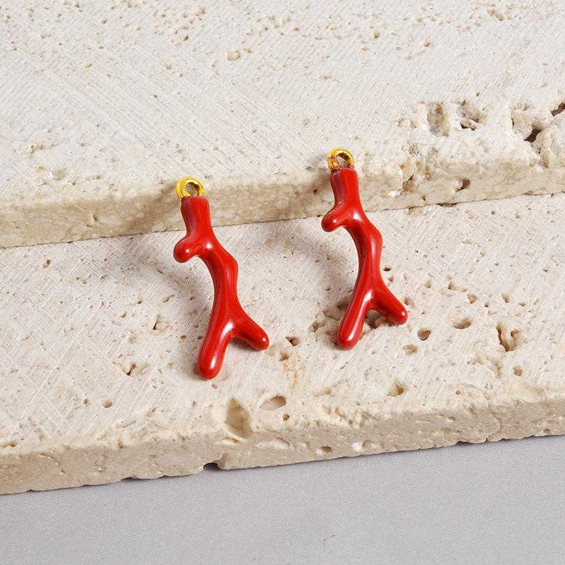 2pcs Red Lobster Crab Coral Real Gold Plated Stainless Steel Enamel Charm For Jewelry Making Supplies DIY Beach Necklace Pendant
