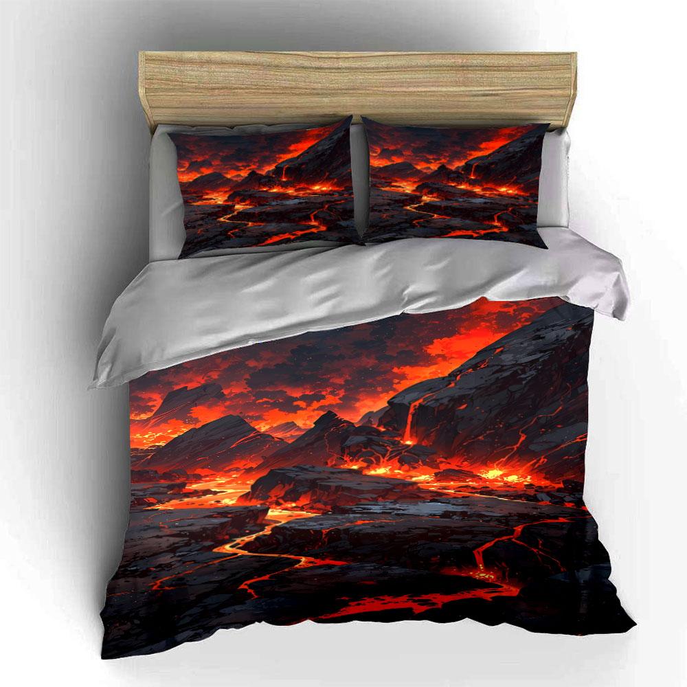 Fiery volcanic landscape pattern. Bedding sets Duvet cover sets Duvet covers Pillowcases(1*Duvet Cover 2*Pillowcases without duvet insert)