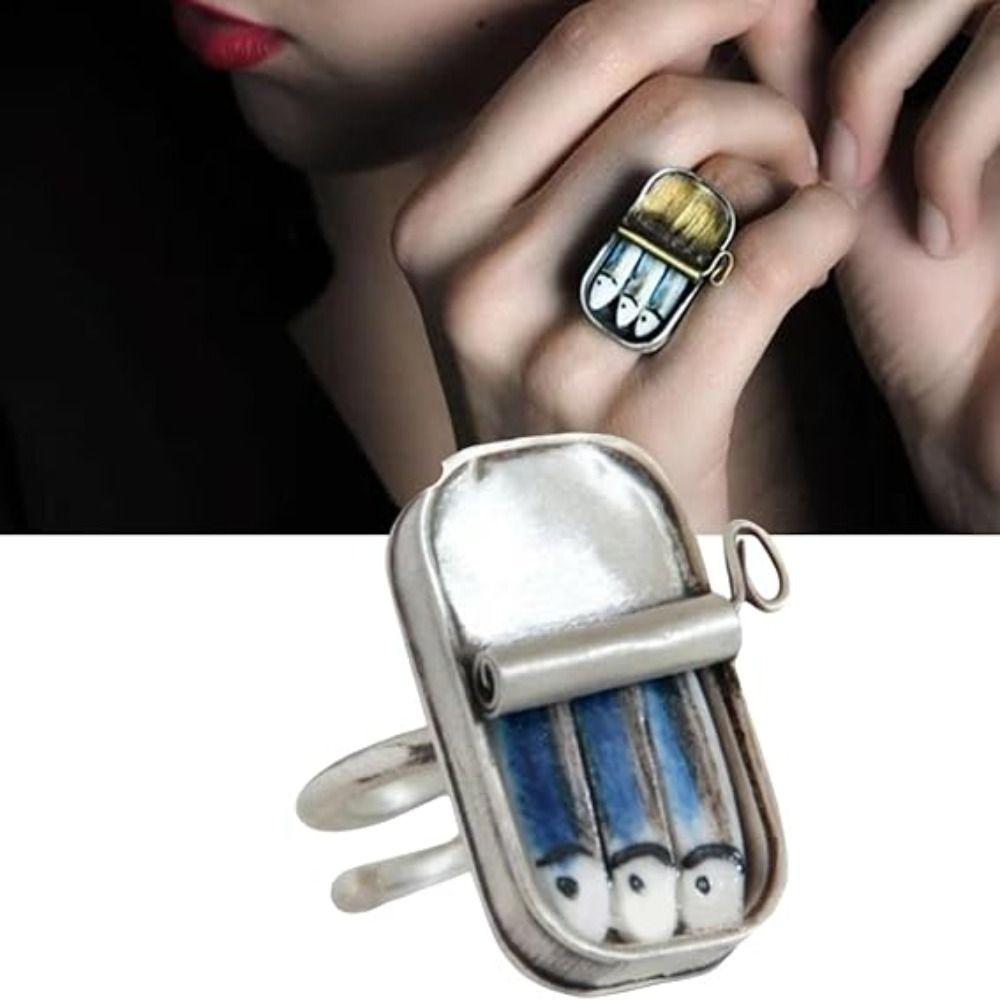 Unique Sardines Finger Ring Gold Silver Fun Rings Fashionable Sardine Can Rings Women Men