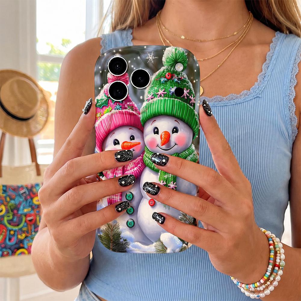 Cute Festive Xmas Snowman Protective Shell For iPhone 16 15 14 13 12 Pro Max, Christmas Couple Holiday Gift