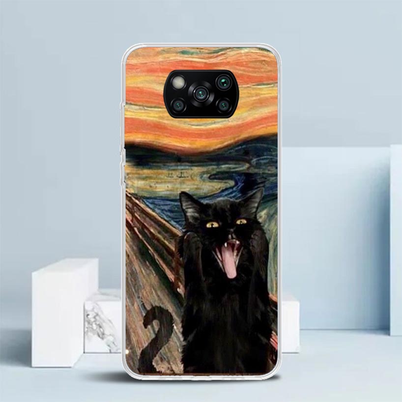 Черный кот Мультяшный Милый Чехол для Телефона Для Xiaomi Poco F7 Ultra X5 X6 X7 Pro M7 Redmi 15C 15 13C 13 12C 12 10C 10 10A 9 9C 9A 9T Обложка