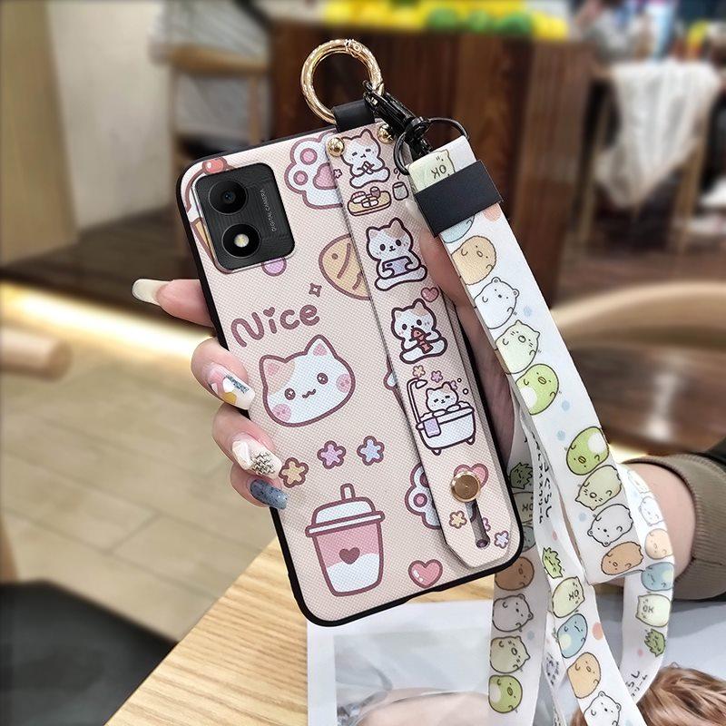 Cute Fashion Design Phone Case For TCL 305i Waterproof Kickstand Silicone Wrist Strap Wristband Cartoon Protective Ring