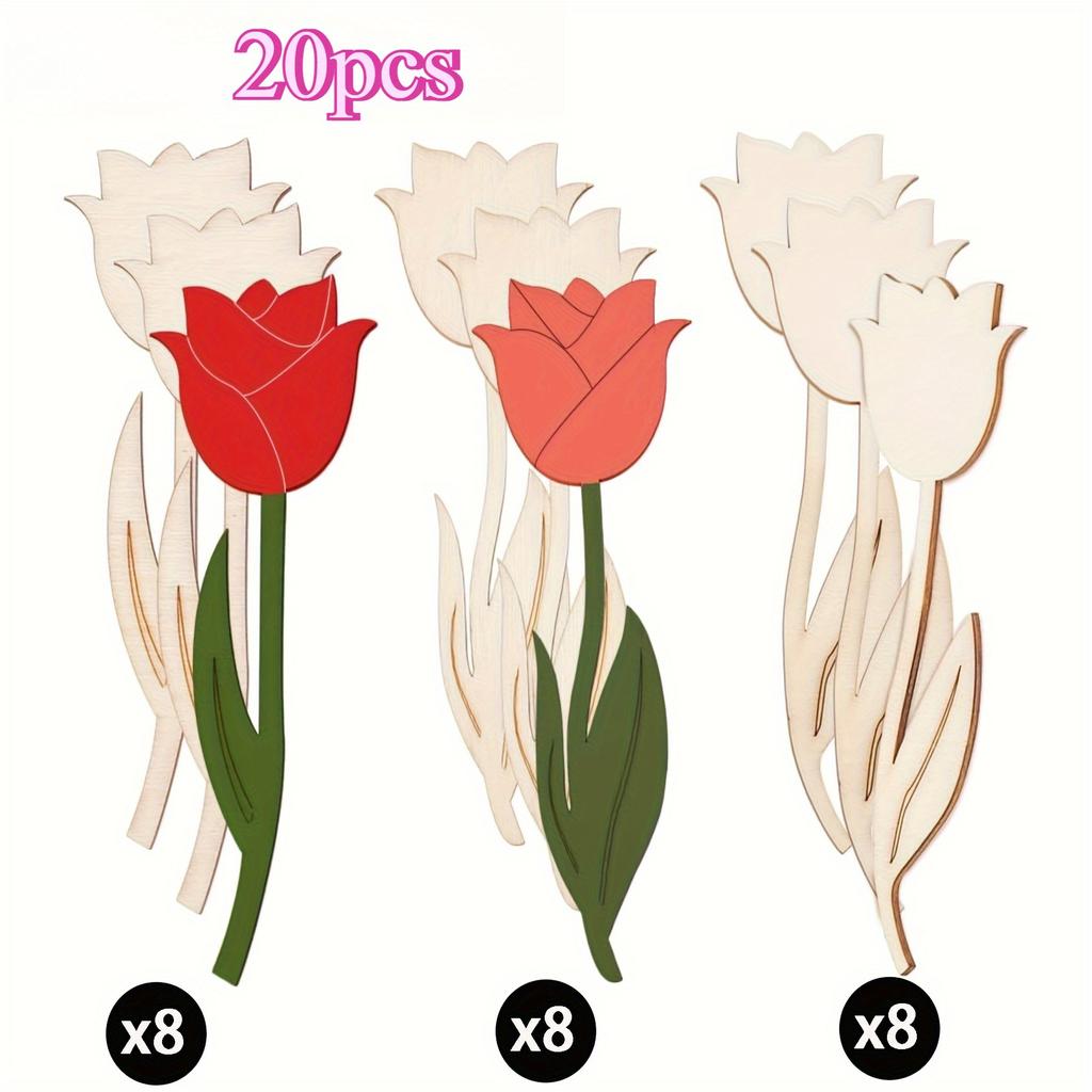 20PCS Rose-Shaped Wooden Cutouts, Spring Floral Crafting Wood Art Boards for DIY Projects, Festive Gifts, Home & Outdoor Decor, Painting Supplies