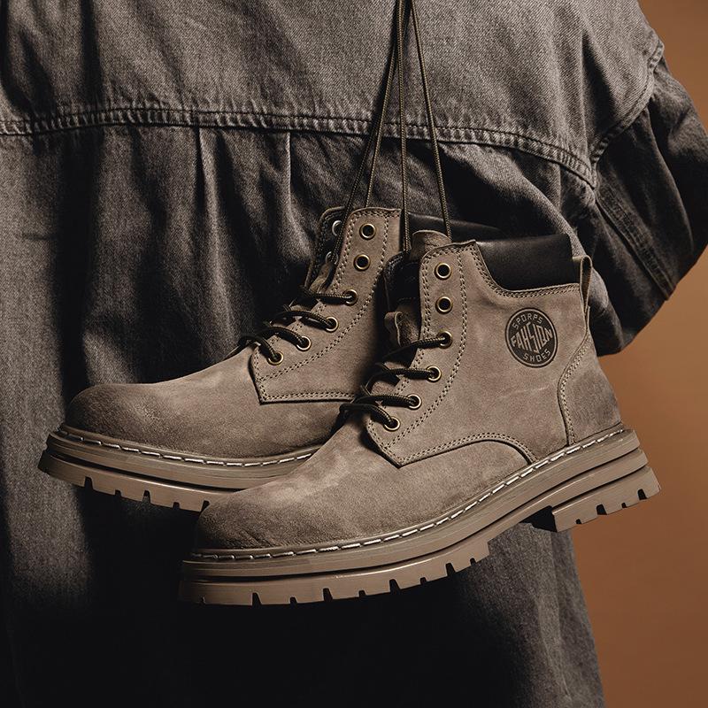 Мужские бархатные высокие ботинки Martin: Желтые зимние рабочие и снегоступы из натуральной кожи, хлопковая обувь для пар.