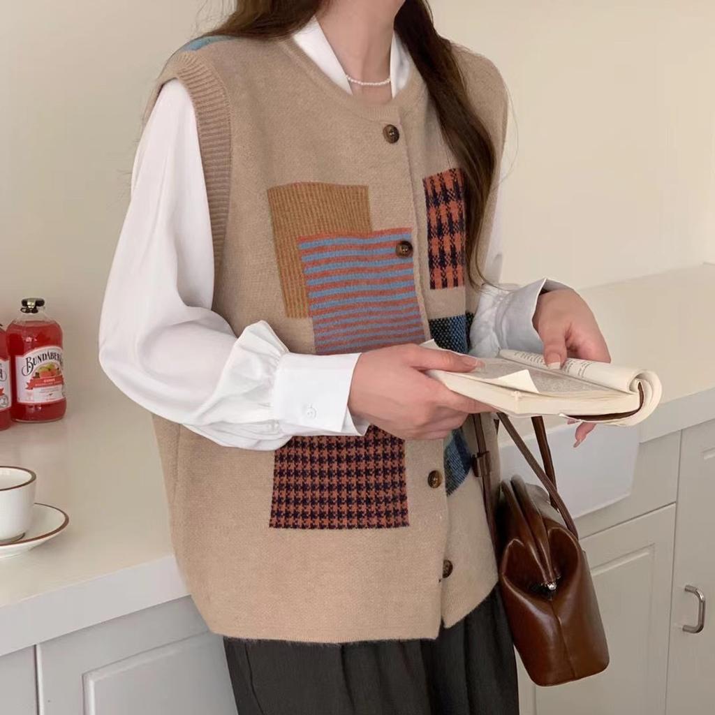 DIMANAF 2024 зима-осень женский клетчатый жилет без рукавов вязаный модный свободный свитер оверсайз в повседневном стиле