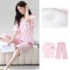 Summer Plus Size 4XL 5XL Pajamas Set with Chest Pad for Women Pink Stripe Short Sleeve Tops and Capri Pants Sleepwear Female Casual Pyjamas Homewear