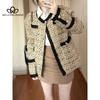 Spring Autumn Korean Style New Unique Short Top Coat Casual Loose Tweed Crewneck Elegant Coat
