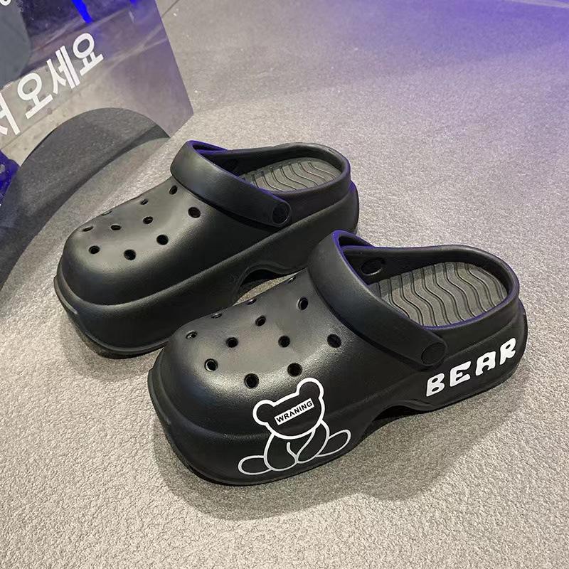 Новые женские летние шлепанцы на толстой подошве с отверстиями, мультяшный принт с сумкой и надписью 'head', пляжные, на каблуке, крутые