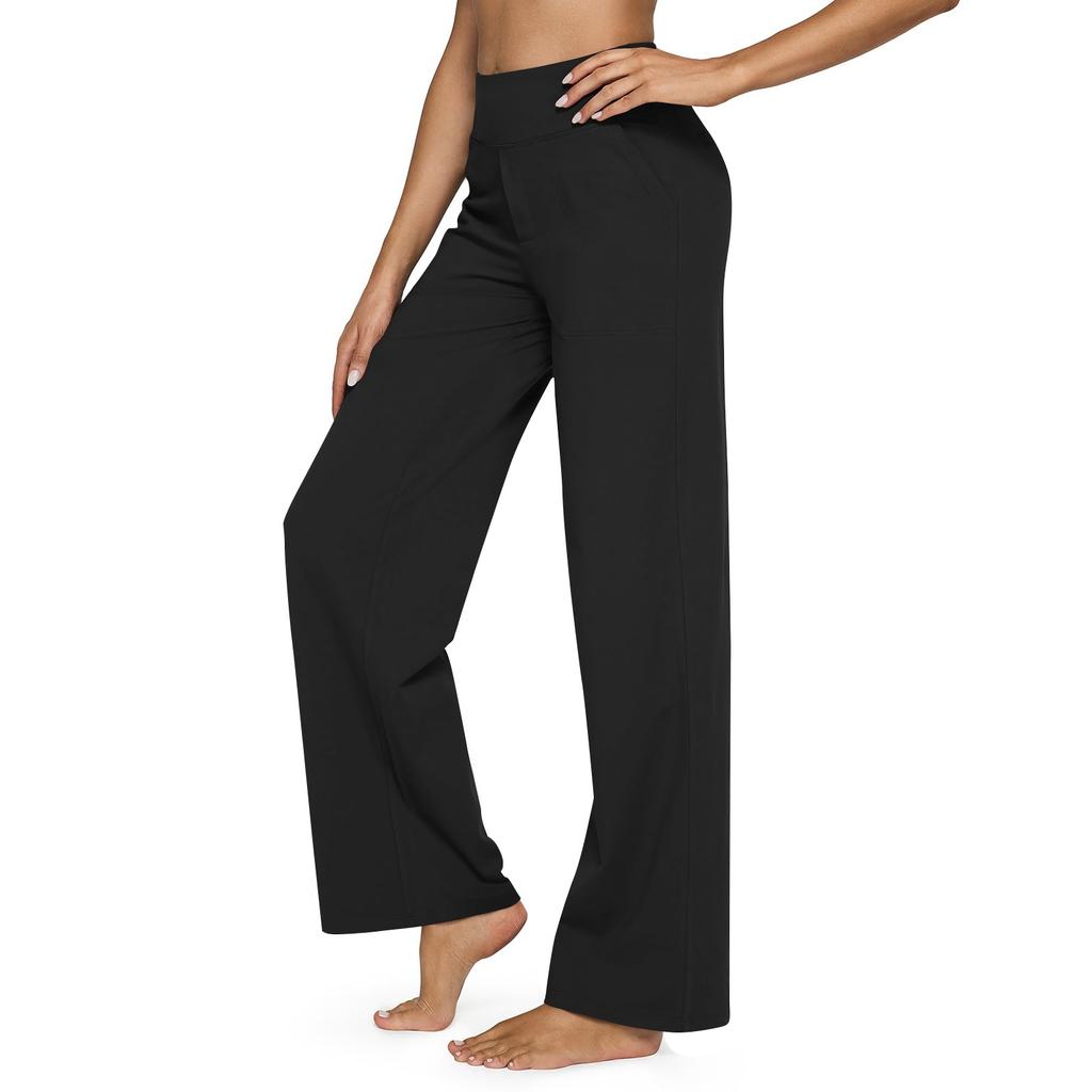 Новые женские эластичные повседневные брюки с высокой талией для йоги, женские широкие брюки с широкими штанинами