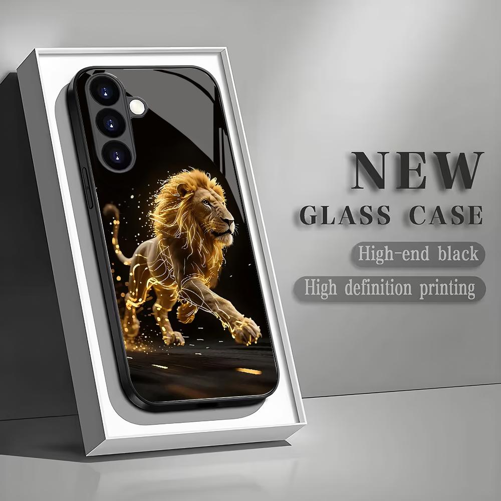 Чехол для телефона из закаленного стекла «Золотой лев» подходит для Samsung Galaxy S26 S25 S24 S23 S22 S20 FE/Ultra/Plus противоударная задняя крышка