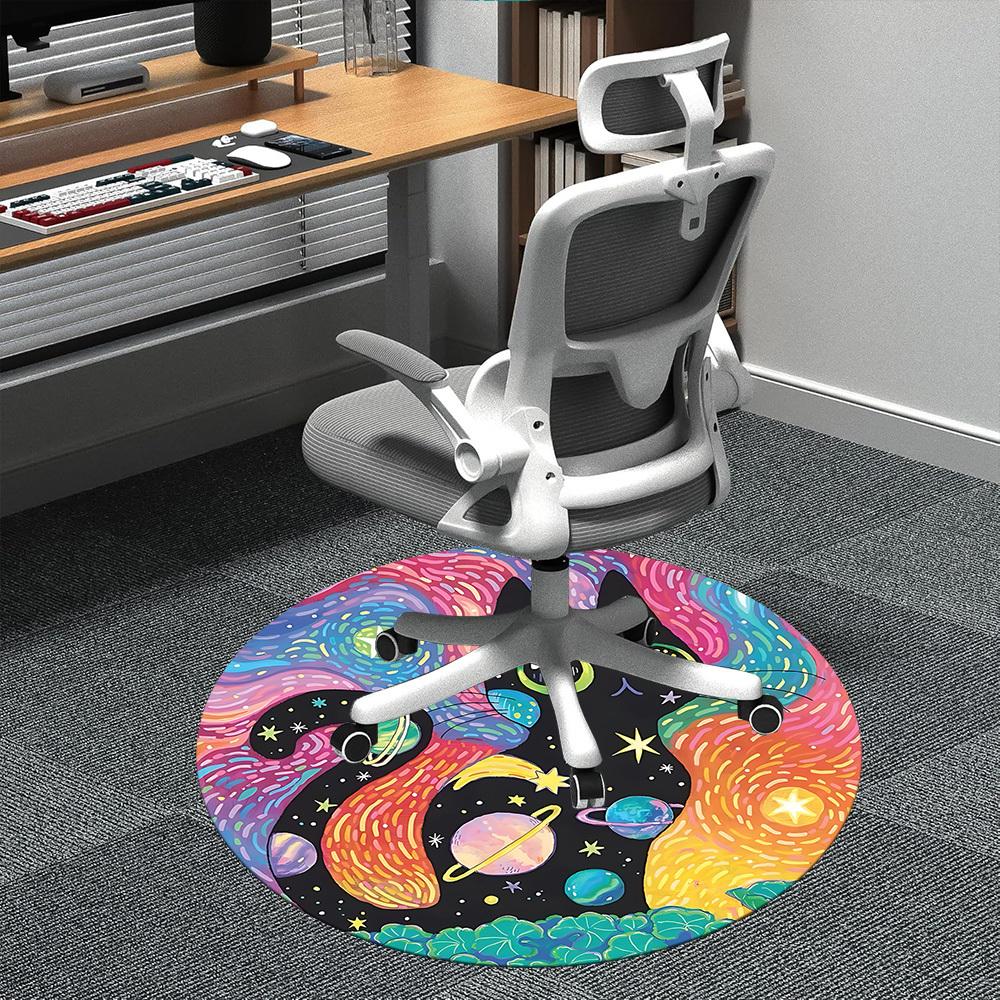 1PC Galaxy Cat Office Round Area Rug,  Mat Suitable ForOffice, Under Office Chairs Bedroom Living Room Home Decor, Room Deco