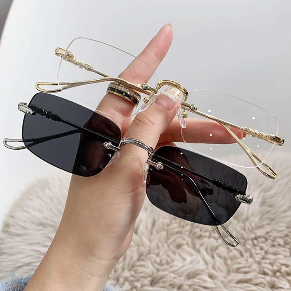 Rimless Metal Rectangle Sunglasses Men Women Fashion Vintage Shades Brand Design Trendy Ocean Lenses Sun Glasses Uv400 Eyewear