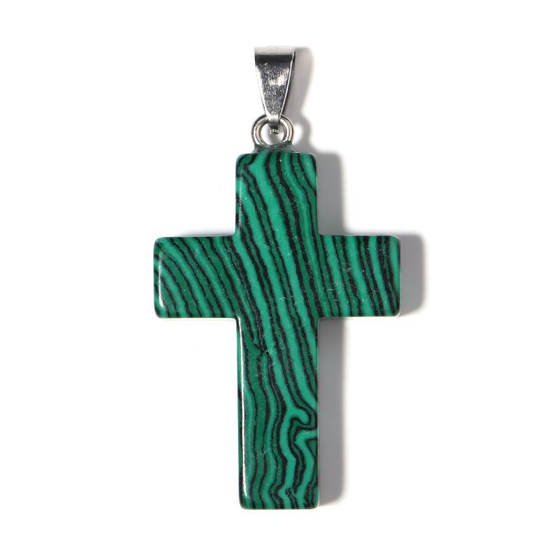 Natural Stone Cross Charm With Metal Loop Tiger Eye Opal Jewelry Prayer Pendant Necklace Making Accessories Diy Components