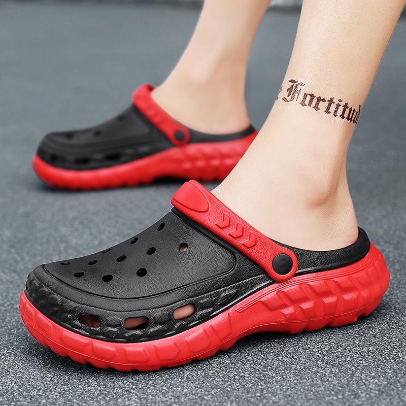 Two-Color Trendy Men'S Hole Shoes Breathable Outside Wear Non-Slip Thick-Soled Bag Head Slippers Men'S Outdoor Beach Sandals
