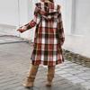 Women Spring Fall Coat with Hood Plaid Printing Loose Mid Length Long