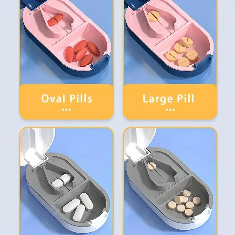 Компактный портативный таблеткорез со встроенным контейнером, регулируемой функцией деления и измельчения таблеток и прочным стальным лезвием