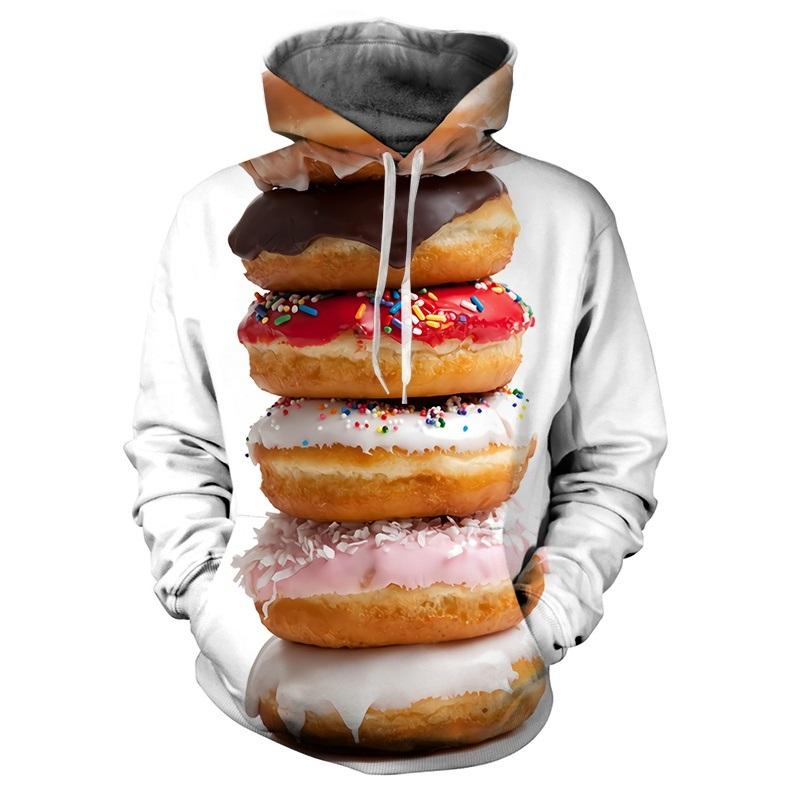 Толстовки с принтом 3D Donuts Chocolate Dessert для мужчин, детская модная уличная одежда с длинными рукавами, унисекс, зимняя толстовка с капюшоном Harajuku