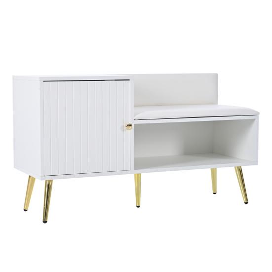 Shoe Bench Cabinet with Storage Space Padded And Backrest Shoes Shelf Metal Handles Solid Legs Holder
