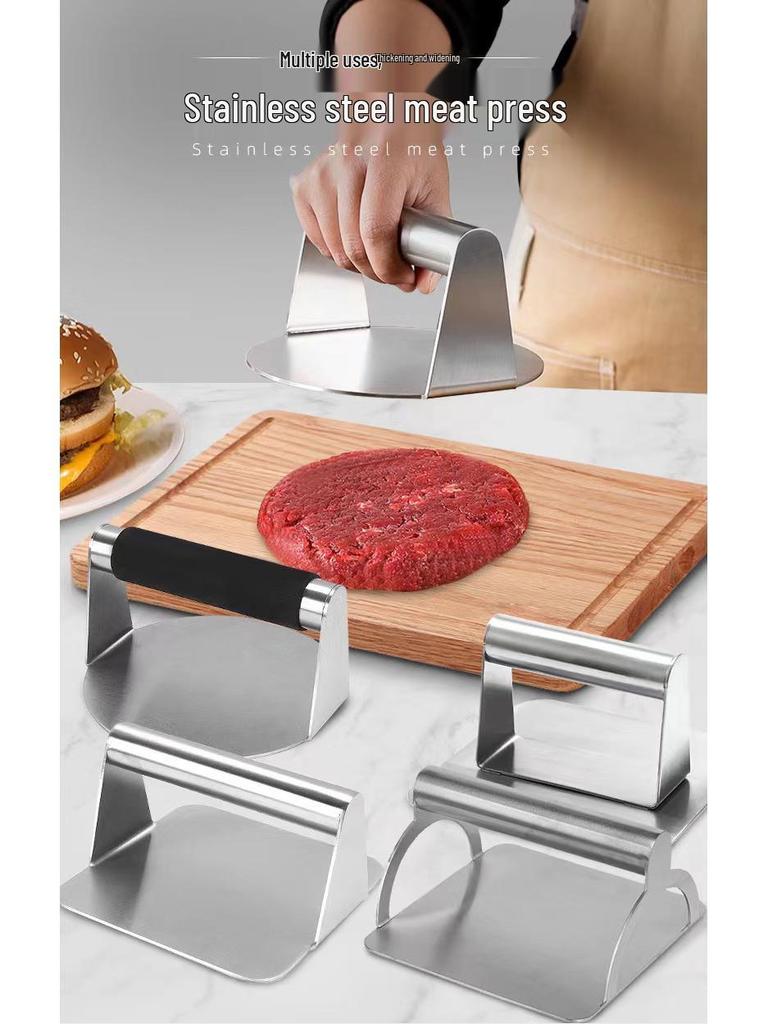 Stainless Steel Square Patty & Steak Press - Manual Teppanyaki & Hamburger Tool