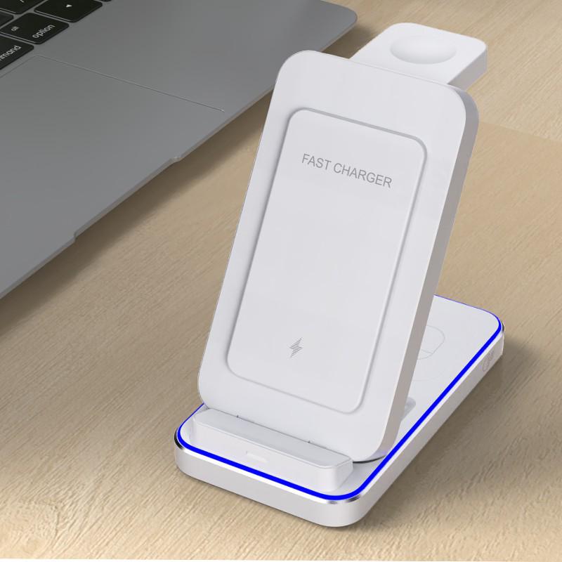 Складное беспроводное зарядное устройство 3-в-1: Идеально для телефонов Apple, Huawei, Xiaomi. Идеально подходит как для офисного, так и для домашнего использования.