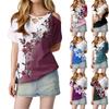 Женская футболка с блестками и принтом, повседневная, с открытыми плечами, V-образным вырезом и короткими рукавами