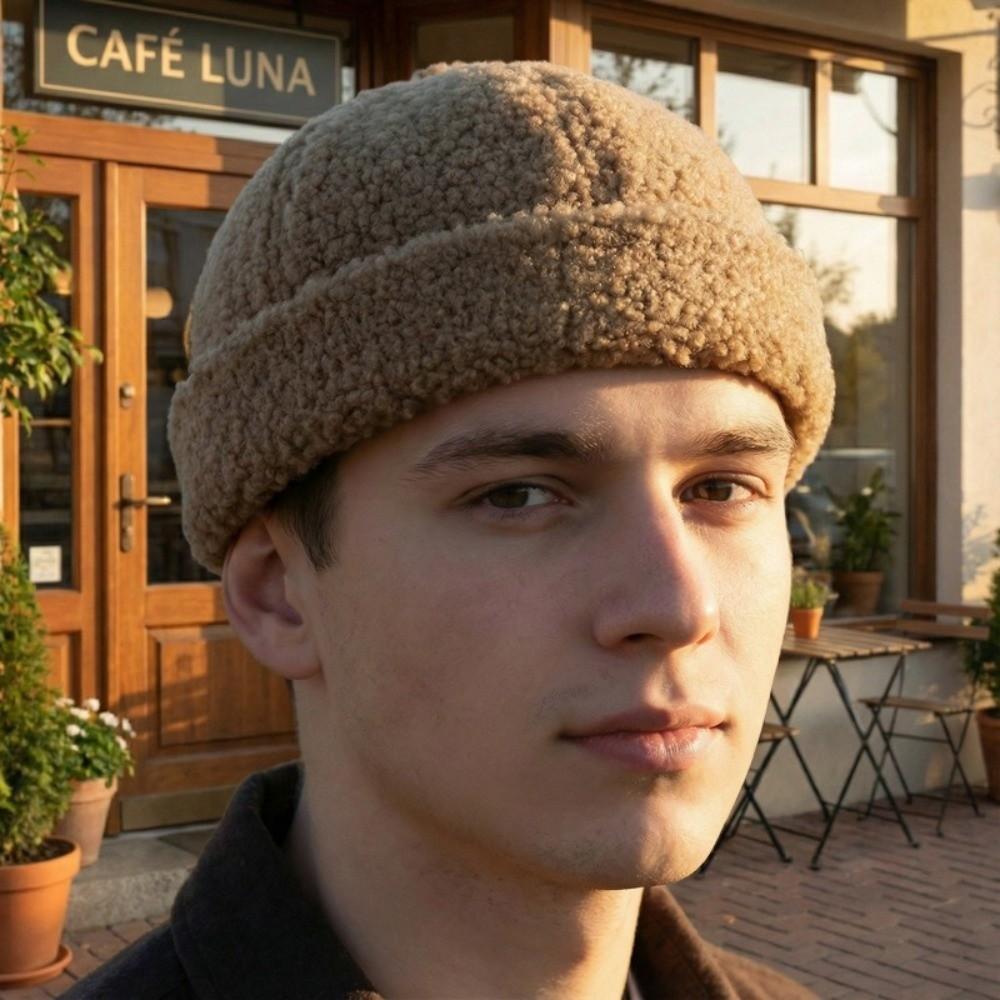 Imitation Lambswool Docker Cap Solid Color Brimless Hat Simple Melon Skin Cap Winter