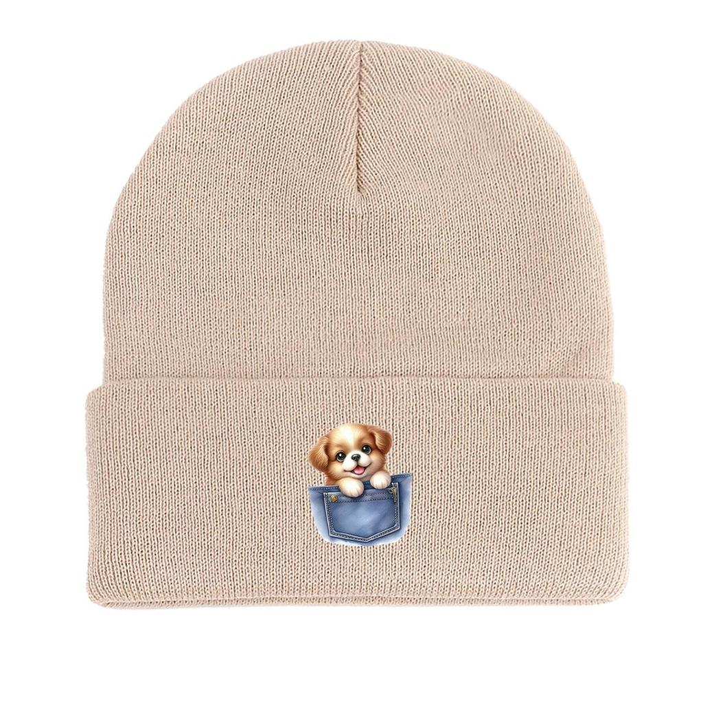 Карманная собака Зимняя вязаная шапка бини, Животное Skullies Бини Ветрозащитная уютная головная одежда Головной убор Вязаная шапка бини