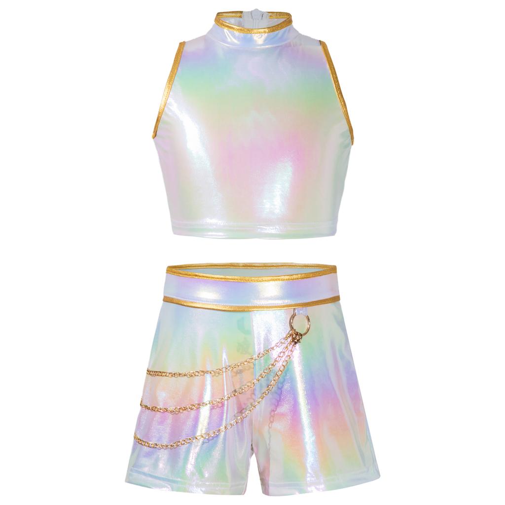 Костюм Демона Наряд Концертной Певицы Комплект Шорт для Хип-Хоп Танцев для Девочек Детей Одежда для Хэллоуинской Вечеринки