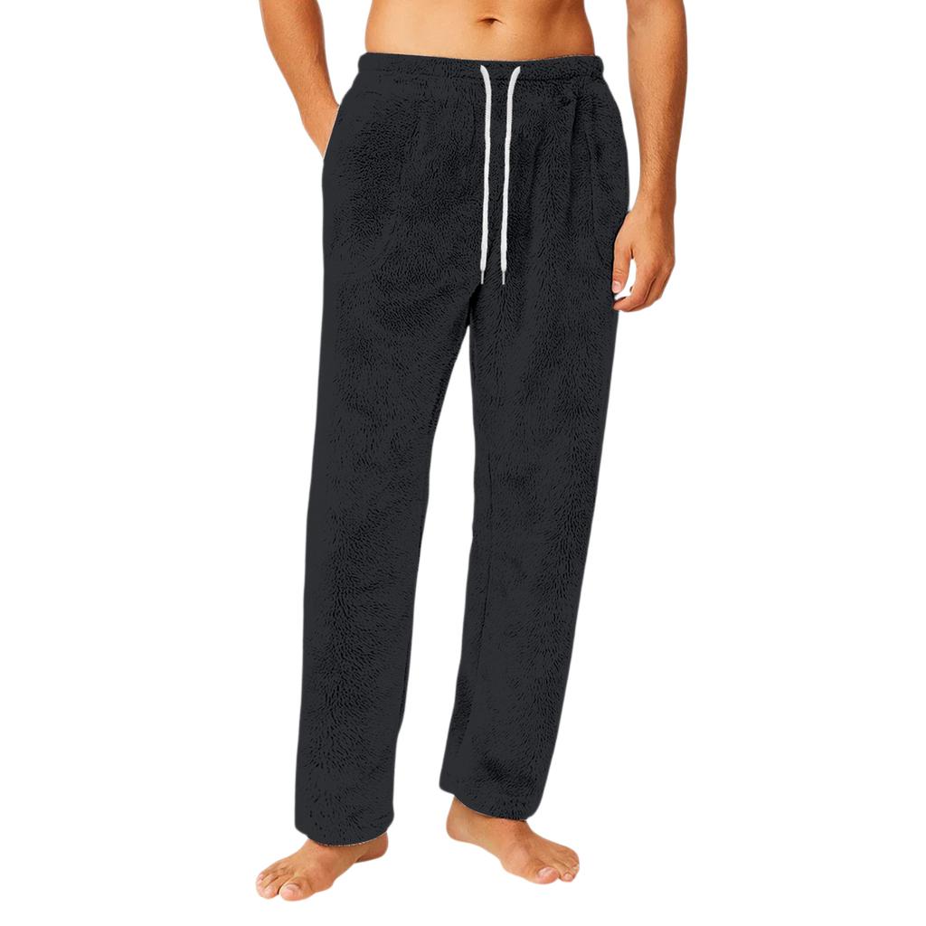 Men's Drawstring Pocket Flannel Pants Homewear Sleep Pants