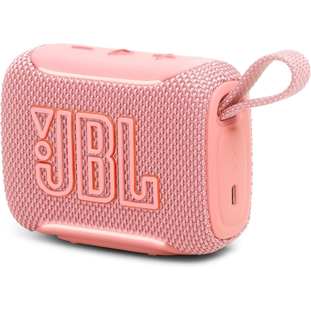 JBL GO5 Bluetooth Speaker with USB-C charging, IP68 dust and water resistance, lossless playback, ambient edge lighting, AirTouch, stereo pairing, com
