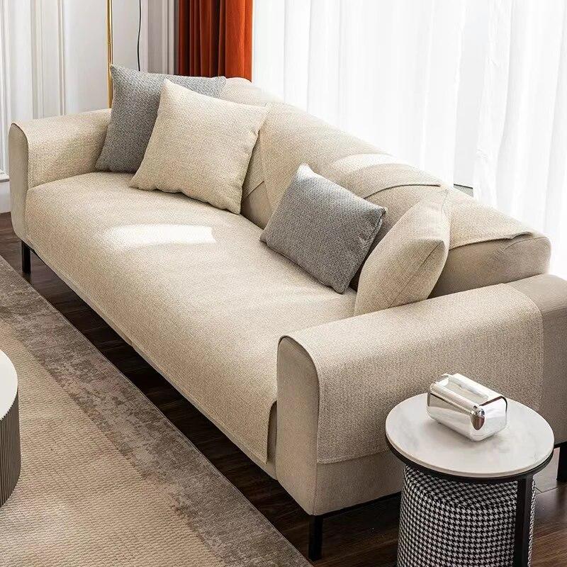 Современный противоскользящий секционный диван-полотенце, роскошный однотонный льняной чехол для дивана для гостиной, универсальный пылезащитный чехол для дивана