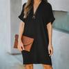 Женское однотонное свободное платье с V-образным вырезом и коротким рукавом, летние женские шифоновые платья-футболки