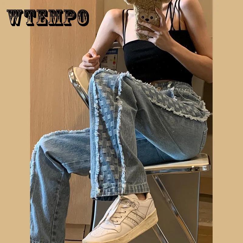 Джинсы женские, дизайн Tide, весна и осень, большие размеры, толстые мм, высокая талия, тонкий галстук с подвеской, широкие прямые брюки