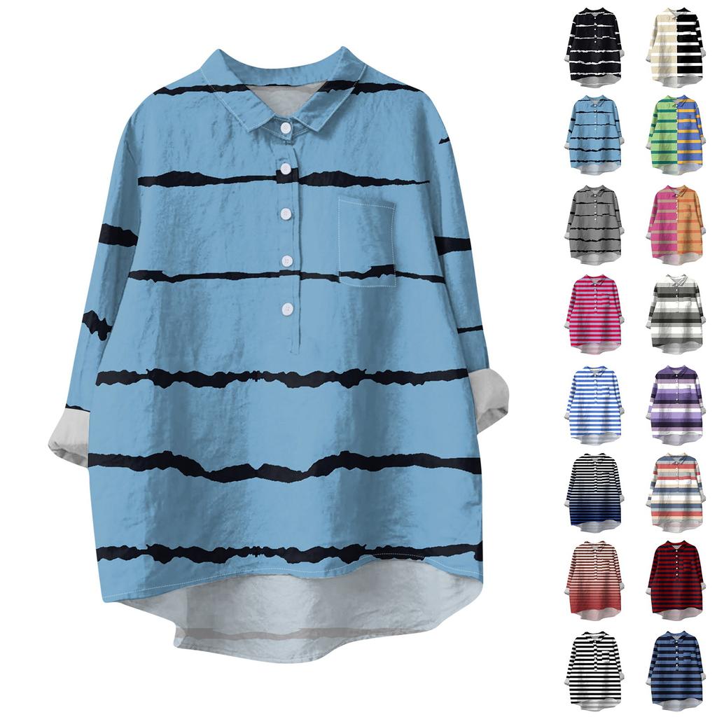 Women's Shirt Blouse Long-sleeved With Buttons Print Casual Hem Irregular Shirt Collar Top