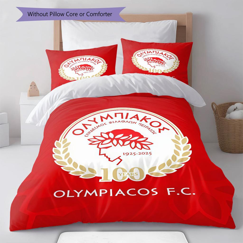 Olympiacos F.C Bedding Quilt Set Quilt Cover Pillowcase Home Decoration Birthday Gift (1 * duvet cover + 2 * pillowcase, without core)