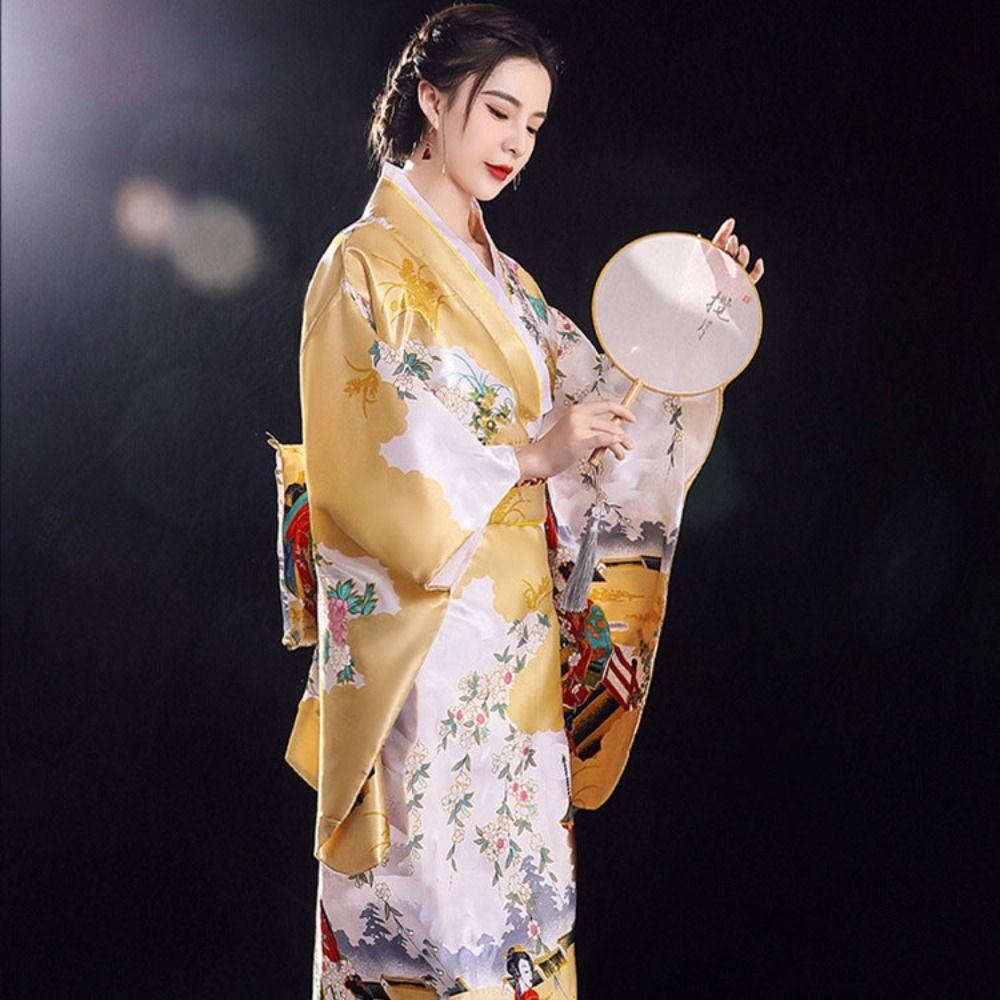 Платье-кимоно с цветочным принтом Сакуры для девочек, карнавальный костюм, банный халат юката в японском стиле, вечерние