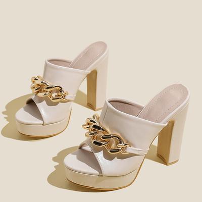 Летние новые модные туфли на платформе с высоким каблуком, женские туфли для вечеринок, ночных клубов, с металлической цепочкой, женские сандалии, туфли-лодочки