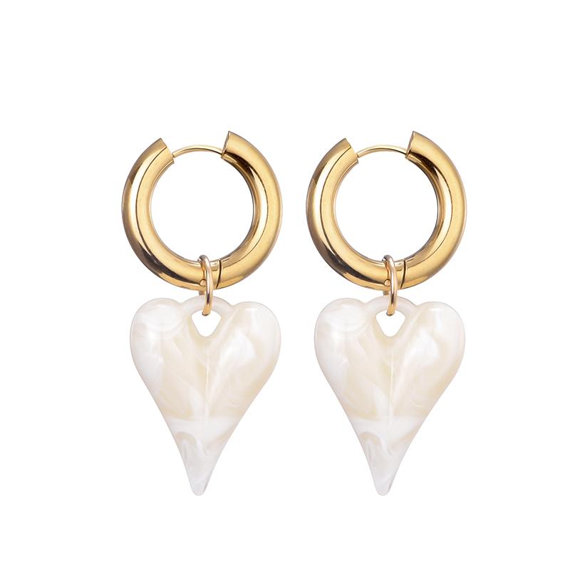 Новые Модные Акриловые Смоляные Леопардовые Сердечные Подвески Кольца Серьги Женские Золотой Цвет Толстая Нержавеющая Сталь Застежка для Ушей Женские Украшения