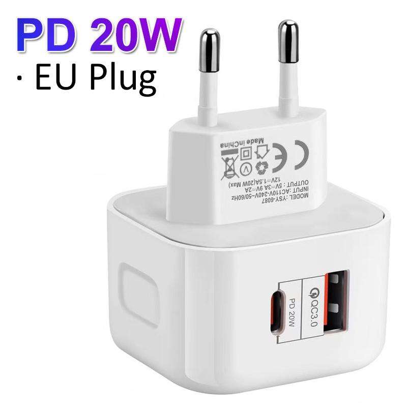 PD 20W USB C зарядное устройство Быстрая зарядка Quick Charge 3.0 зарядное устройство для ЕС Великобритания США Plug Type C адаптер для iPhone 15 Xiaomi Samsung