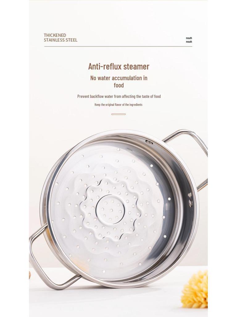 Orange Stainless Steel Double-Layer Steamer and Cooking Pot with Thickened Composite Steel for Induction Cookers