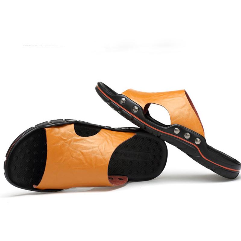 Летние мужские кожаные тапочки с массажной подошвой большого размера 38-48 Пляжные сандалии