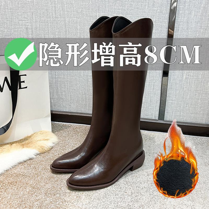 Женские western ковбойские сапоги с внутренней платформой, новые остроносые, но до колена, высокие белые маленькие рыцарские сапоги