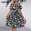 Summer Women's Dress Floral Pattern Printed Short Sleeve Dresses
