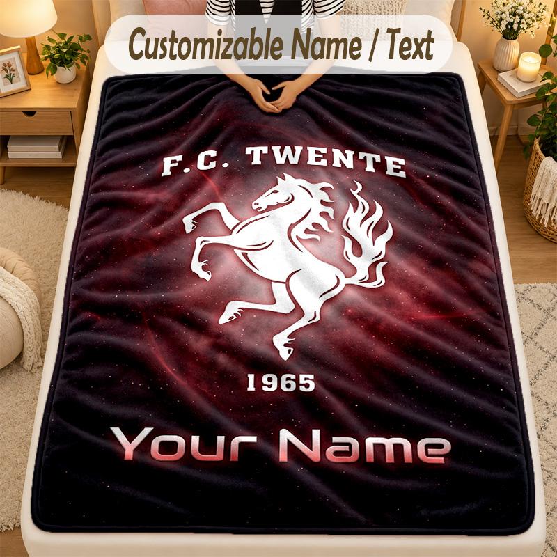 Flannel BlanketFC Twente Custom Name Text Personalized Soft Warm Throw Blanket Home Decor Gift