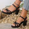 Women's Chunky Sandals Summer New Round Head Open Toe Hollow Soft Soles Non-slip High Heels