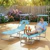 Set Of 2 Reclining Folding Sun Loungers With 360 degrees  Canopy Face Hole Side Pocket And 550 G M² Textilene Blue