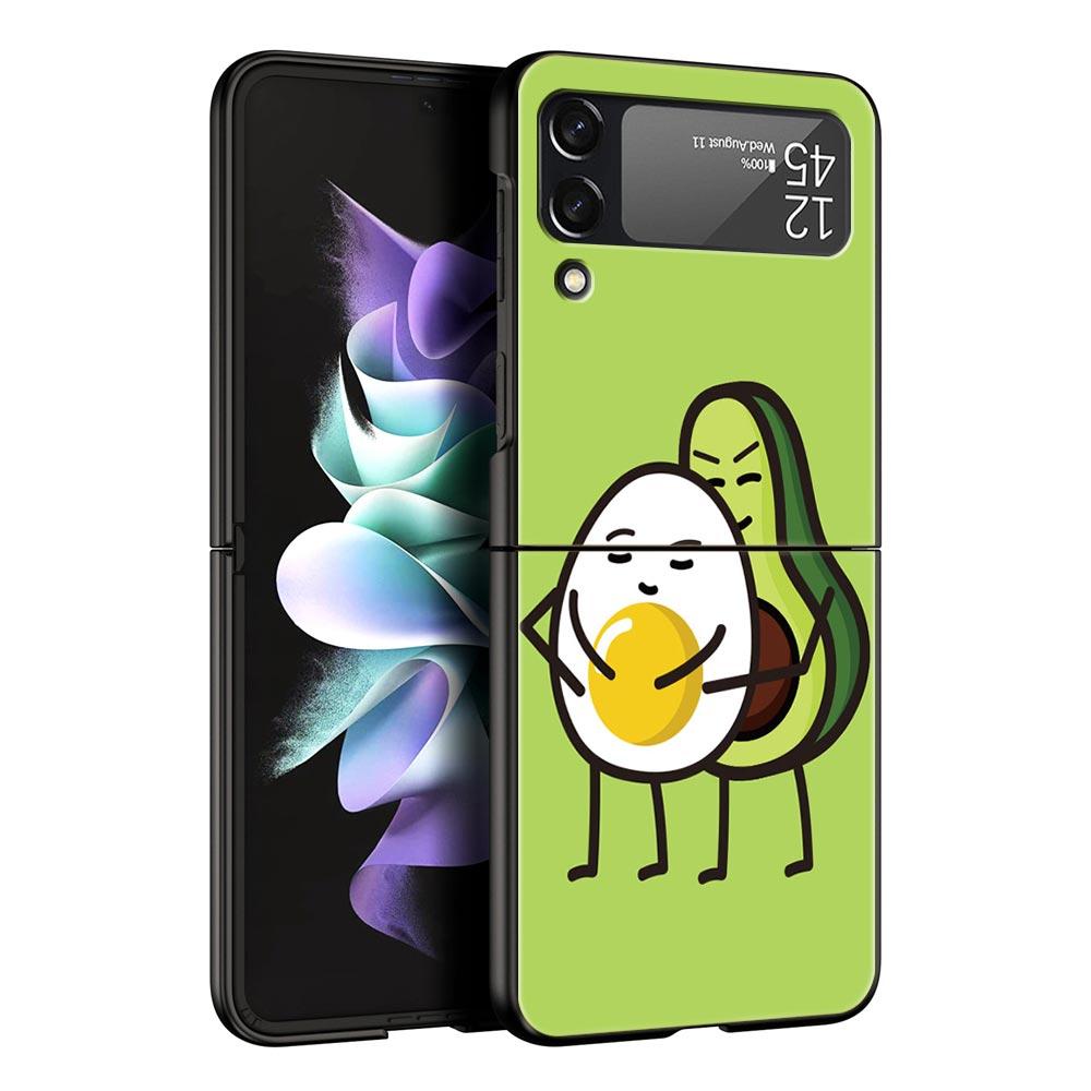 Милый чехол для телефона с авокадо и йогой для малышей для Samsung Z Flip3 Flip4 Flip5 Shell для Z Flip 3 Flip 5 4 5G Черная жесткая складная задняя крышка