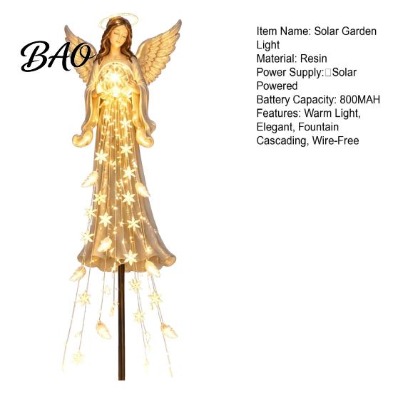 Warm Glow Garden Sculptures Solar Powered Angel Remembrance Light, Resin Blessing Fountain Statue with Cascading Christmas Lawn Ornaments LED Lights,