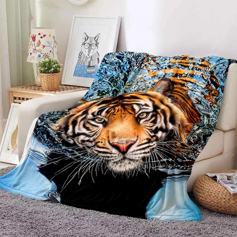 3D Tiger Throw Blanket Super Soft for Spring Line Art Flannel Blanket for Bed Sofa Couch Blanket King Full Size Autumn Modern
